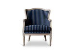 Baxton Studio Charlemagne Traditional French Black and Grey Striped Accent Chair