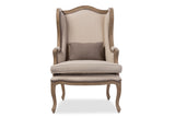 Oreille French Provincial Style White Wash Distressed Two-tone Beige Upholstered Armchair