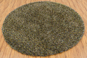 Chandra Rugs Astrid 100% Polyester Hand-Woven Contemporary Rug Yellow/Brown/Green/Blue/Ivory 7'9 Round