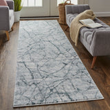 Atwell Contemporary Marbled Rug, Teal Blue/Gray, 3ft x 8ft, Runner
