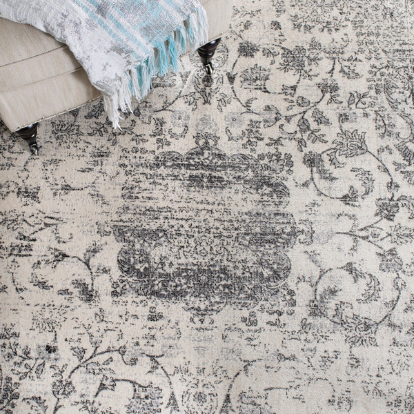 Atlas 965 Transitional Power Loomed 100% Viscose Rug Ivory / Grey
