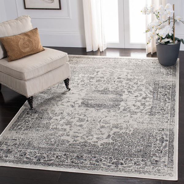 Atlas 965 Transitional Power Loomed 100% Viscose Rug Ivory / Grey