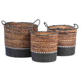 Dovetail Milo Natural Banana Stalk Nested Woven Baskets with White and Black Accents, Set of 3 ATP002