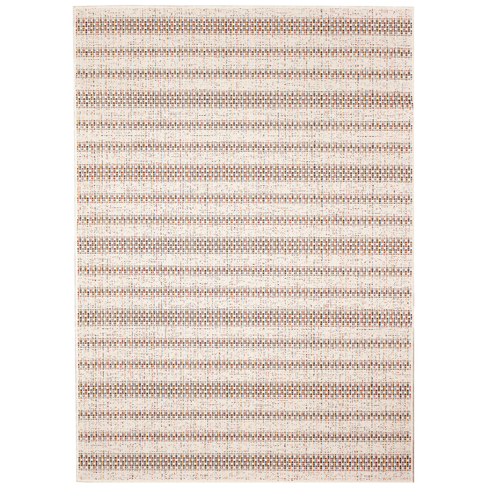 Trans-Ocean Liora Manne Avena Mosaic Stripe Casual Indoor/Outdoor Power Loomed 91% Polypropylene/9% Polyester Rug Ivory 7'10" x 9'10"