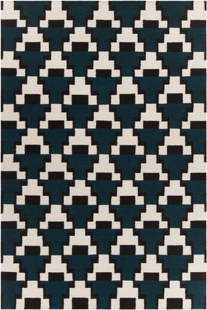 Chandra Rugs Avon 100% Wool Hand-Woven Contemporary Flatweave Rug Blue/ Black/ White  7'9 x 10'6