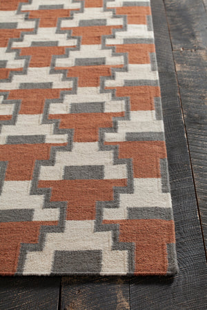 Chandra Rugs Avon 100% Wool Hand-Woven Contemporary Flatweave Rug Rust/ Grey/ White 7'9 x 10'6