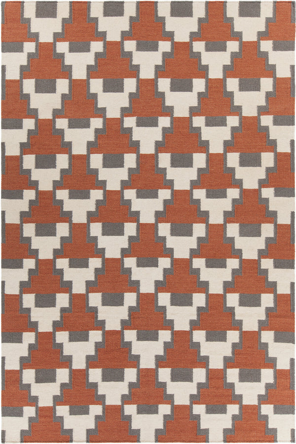 Chandra Rugs Avon 100% Wool Hand-Woven Contemporary Flatweave Rug Rust/ Grey/ White 7'9 x 10'6