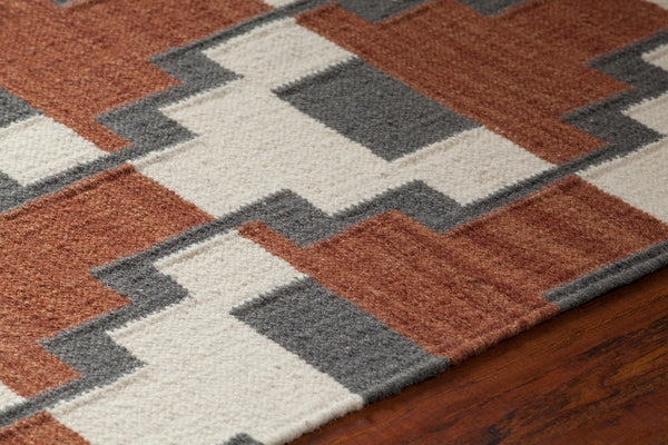 Chandra Rugs Avon 100% Wool Hand-Woven Contemporary Flatweave Rug Rust/ Grey/ White 7'9 x 10'6