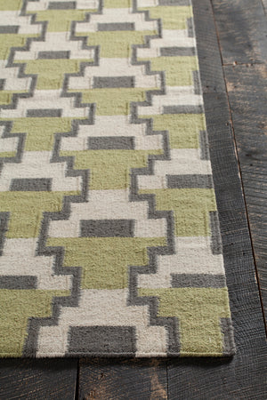 Chandra Rugs Avon 100% Wool Hand-Woven Contemporary Flatweave Rug Green/ Grey/ White 7'9 x 10'6