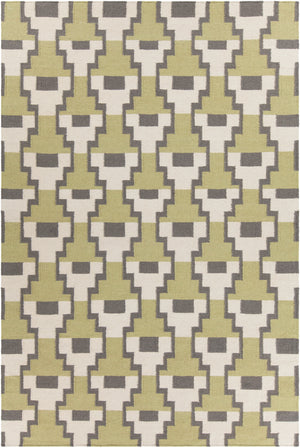 Chandra Rugs Avon 100% Wool Hand-Woven Contemporary Flatweave Rug Green/ Grey/ White 7'9 x 10'6