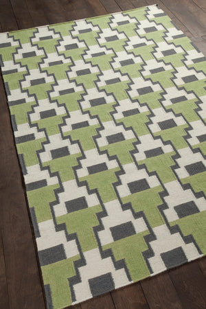 Chandra Rugs Avon 100% Wool Hand-Woven Contemporary Flatweave Rug Green/ Grey/ White 7'9 x 10'6