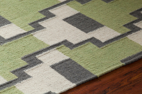 Chandra Rugs Avon 100% Wool Hand-Woven Contemporary Flatweave Rug Green/ Grey/ White 7'9 x 10'6