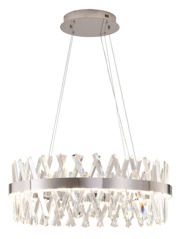 Bethel Dimmable LED Chandelier in Chrome Metal & Crystal - Adjustable Cord, Modern Elegance