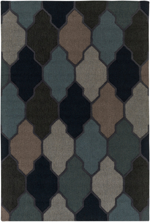 Pollack AWAH-2042 Cottage Wool Rug AWAH2042-913 Navy, Charcoal, Taupe, Light Gray, Aqua 100% Wool 9' x 13'