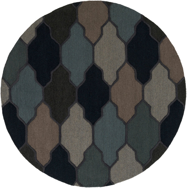Pollack AWAH-2042 Cottage Wool Rug AWAH2042-6RD Navy, Charcoal, Taupe, Light Gray, Aqua 100% Wool 6' Round