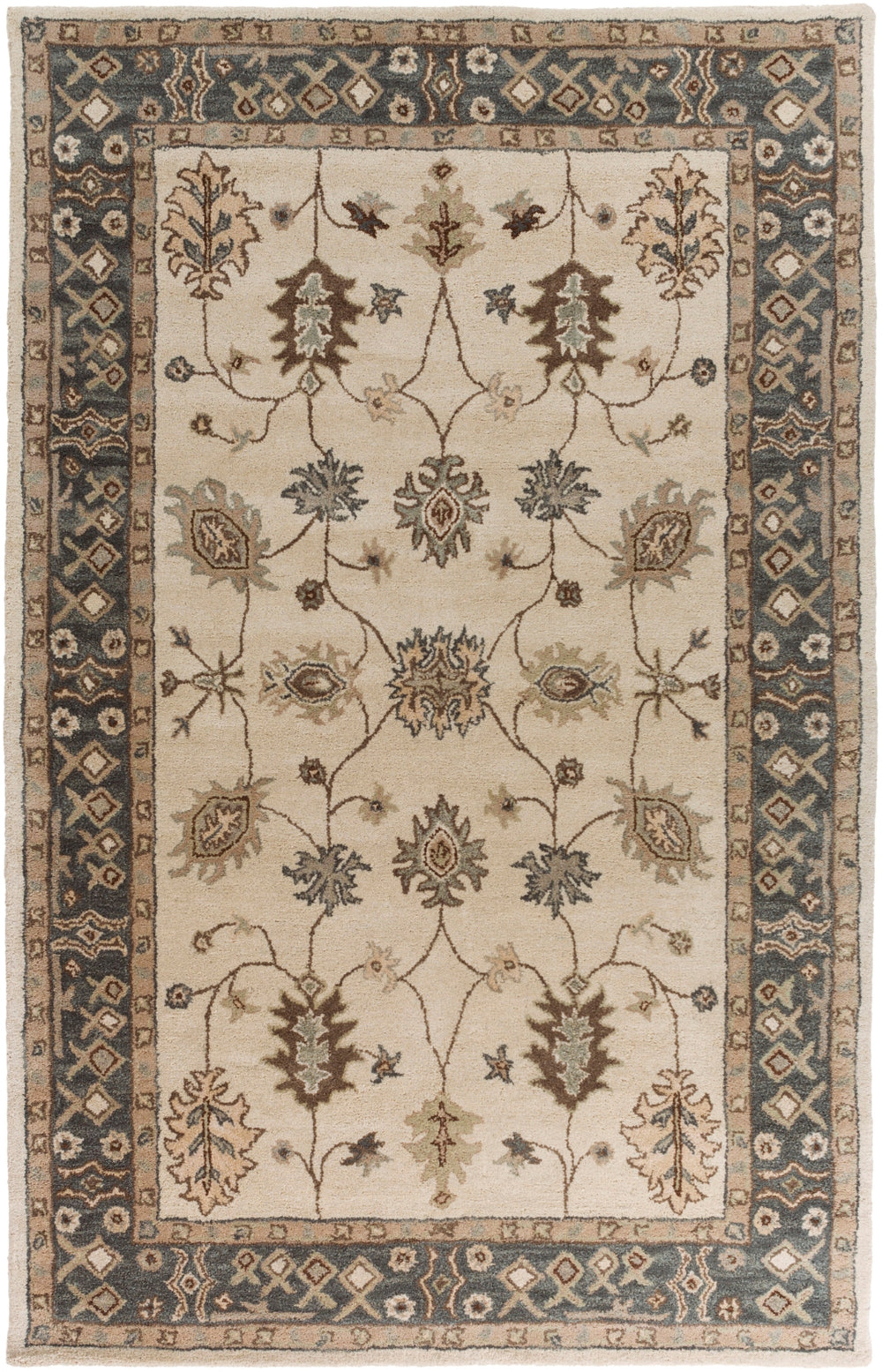 Middleton AWHR-2050 Traditional Wool Rug AWHR2050-913 Khaki, Teal, Tan, Dark Brown, Seafoam 100% Wool 9' x 13'