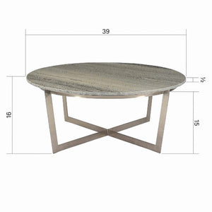 Dovetail Maz 39" Round Brushed Finished Iron Framed Marble Coffee Table AX018