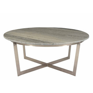 Dovetail Maz 39" Round Brushed Finished Iron Framed Marble Coffee Table AX018