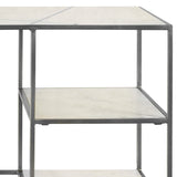 Dovetail Baxter 51" White Marble and Antique Nickel Finished Iron Framed Writing Desk with Shelves AX044