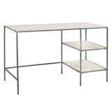 Dovetail Baxter 51" White Marble and Antique Nickel Finished Iron Framed Writing Desk with Shelves AX044