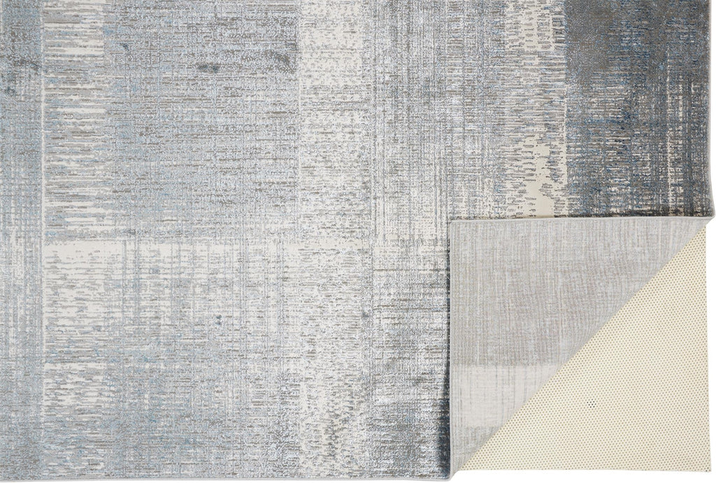 Azure Modern Metallic Striated Rug, Gray/Beige/Teal, 8ft x 11ft Area Rug