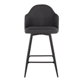 Ahoy 26" Contemporary Fixed-Height Counter Stool in Black Metal with Square Black Footrest and Charcoal Fabric by LumiSource - Set of 2