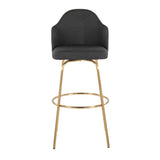 Ahoy Contemporary Fixed-Height Bar Stool with Gold Metal Legs and Round Gold Metal Footrest with Charcoal Fabric Seat and Natural Bamboo Back by LumiSource - Set of 2