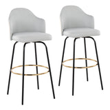 Ahoy Contemporary Fixed-Height Bar Stool with Black Metal Legs and Round Gold Metal Footrest with Light Grey Fabric Seat and Natural Bamboo Back by LumiSource - Set of 2