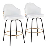 Ahoy Contemporary Fixed-Height Counter Stool with Black Metal Legs and Round Gold Metal Footrest with White Fabric Seat and Floral Print Accent by LumiSource - Set of 2