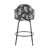 Ahoy Contemporary Fixed-Height Counter Stool in Black Metal and Black Fabric with Floral Print Accent by LumiSource - Set of 2