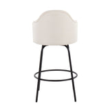 Ahoy Contemporary Fixed-Height Counter Stool in Black Metal and Cream Fabric by LumiSource - Set of 2