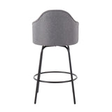 Ahoy Contemporary Fixed-Height Counter Stool in Black Metal and Grey Fabric by LumiSource - Set of 2