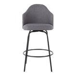 Ahoy Contemporary Fixed-Height Counter Stool in Black Metal and Grey Fabric by LumiSource - Set of 2