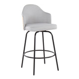Ahoy Contemporary Fixed-Height Counter Stool in Black Metal and Light Grey Fabric with Natural Bamboo Back by LumiSource - Set of 2