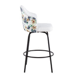 Ahoy Contemporary Fixed-Height Counter Stool in Black Metal and White Fabric with Floral Print Accent by LumiSource - Set of 2