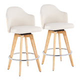 Ahoy Contemporary Fixed-Height Counter Stool with Natural Bamboo Legs and Round Chrome Metal Footrest with Cream Fabric Seat and Natural Bamboo Back by LumiSource - Set of 2
