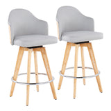 Ahoy Contemporary Fixed-Height Counter Stool with Natural Bamboo Legs and Round Chrome Metal Footrest with Light Grey Fabric Seat and Natural Bamboo Back by LumiSource - Set of 2