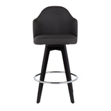 Ahoy Contemporary 26" Fixed-Height Counter Stool with Black Wood Legs and Round Chrome Metal Footrest with Charcoal Fabric Seat and Natural Bamboo Back by LumiSource - Set of 2