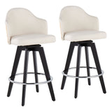 Ahoy Contemporary 26" Fixed-Height Counter Stool with Black Wood Legs and Round Chrome Metal Footrest with Cream Fabric Seat and Natural Bamboo Back by LumiSource - Set of 2