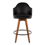 Ahoy Mid-Century Counter Stool in Walnut and Black Faux Leather by LumiSource
