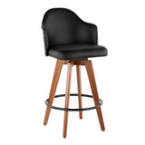 Ahoy Mid-Century Counter Stool in Walnut and Black Faux Leather by LumiSource