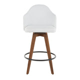 Ahoy Mid-Century Counter Stool in Walnut and White Fabric with Blue Coral Design by LumiSource