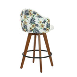 Ahoy Contemporary Fixed-Height Counter Stool with Walnut Bamboo Legs and Round Black Metal Footrest with White Fabric Seat and Floral Print Accent by LumiSource - Set of 2