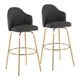 Ahoy Contemporary Fixed-Height Bar Stool with Gold Metal Legs and Round Gold Metal Footrest with Charcoal Fabric Seat by LumiSource - Set of 2