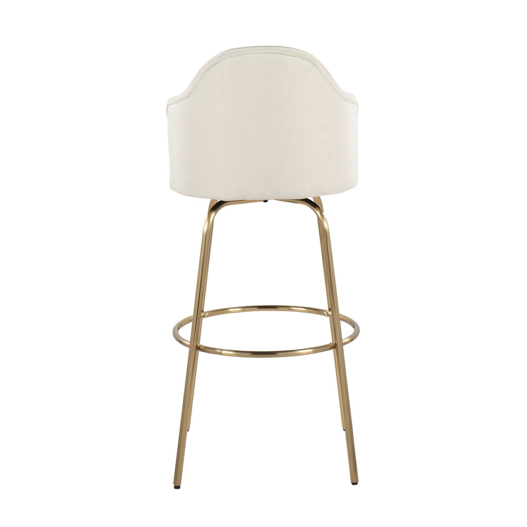Ahoy Contemporary Fixed-Height Bar Stool with Gold Metal Legs and Round Gold Metal Footrest with Cream Fabric Seat by LumiSource - Set of 2
