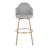 Ahoy Contemporary Fixed-Height Bar Stool with Gold Metal Legs and Round Gold Metal Footrest with Light Grey Fabric Seat by LumiSource - Set of 2