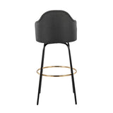 Ahoy Contemporary Fixed-Height Bar Stool with Black Metal Legs and Round Gold Metal Footrest with Charcoal Fabric Seat by LumiSource - Set of 2