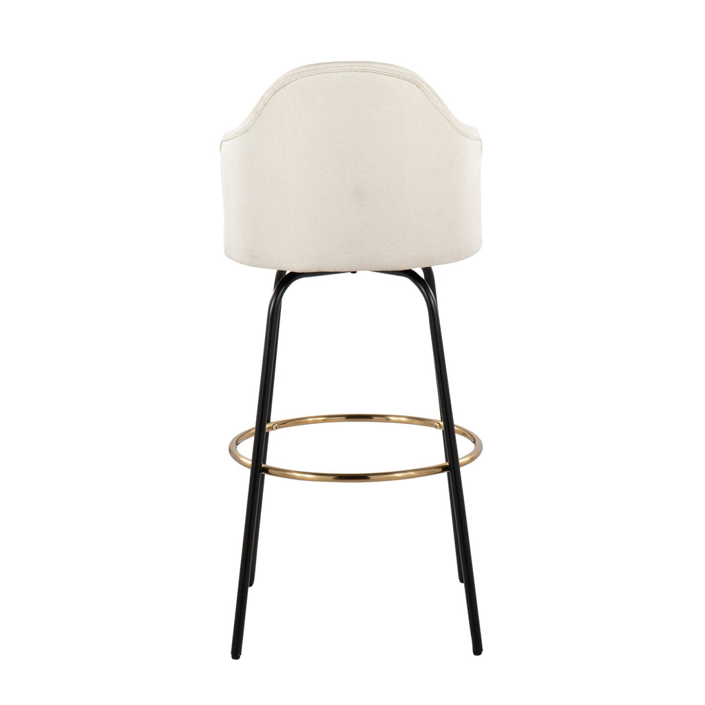 Ahoy Contemporary Fixed-Height Bar Stool with Black Metal Legs and Round Gold Metal Footrest with Cream Fabric Seat by LumiSource - Set of 2