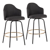 Ahoy Contemporary Fixed-Height Counter Stool with Black Metal Legs and Round Gold Metal Footrest with Charcoal Fabric Seat by LumiSource - Set of 2