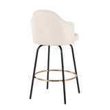 Ahoy Contemporary Fixed-Height Counter Stool with Black Metal Legs and Round Gold Metal Footrest with Cream Fabric Seat by LumiSource - Set of 2